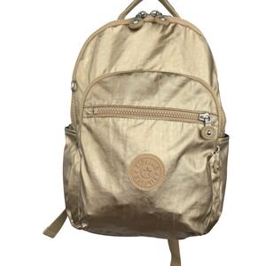 Kipling Seoul Go Small Starry Gold Metallic Backpack‎ Nylon Travel Bag Tablet